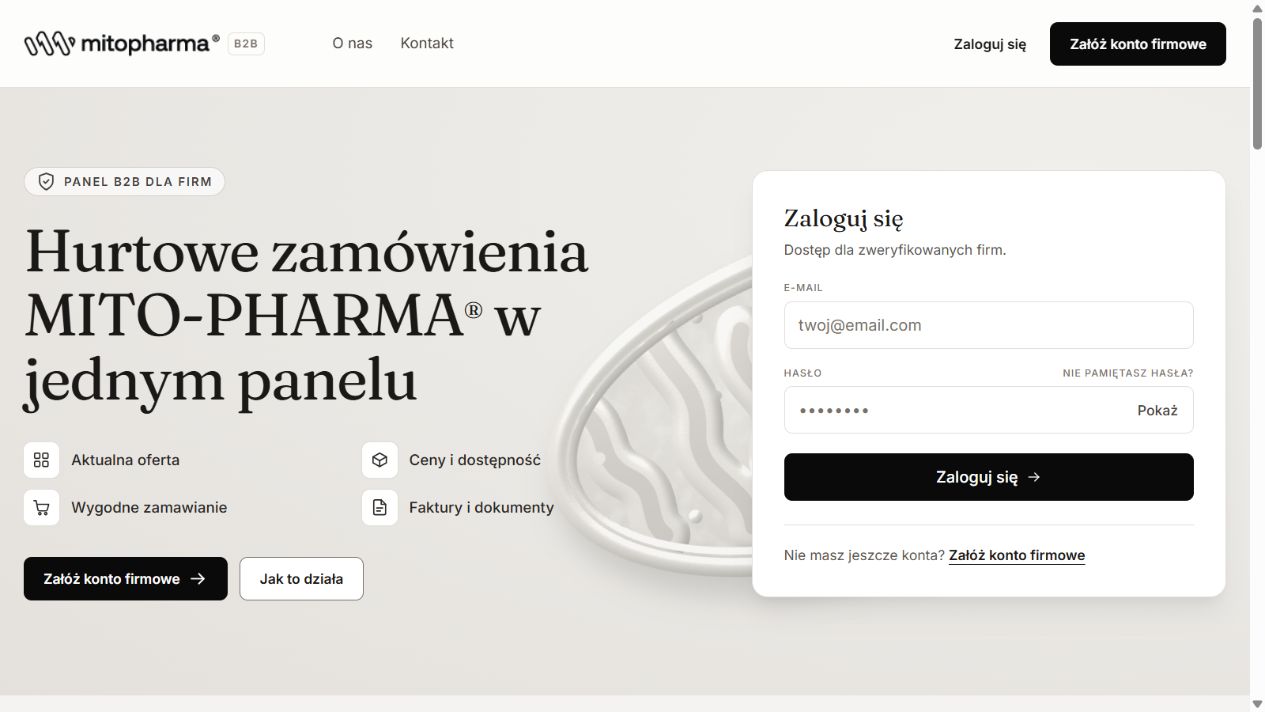Publiczna strona wejściowa Mito-Pharma B2B