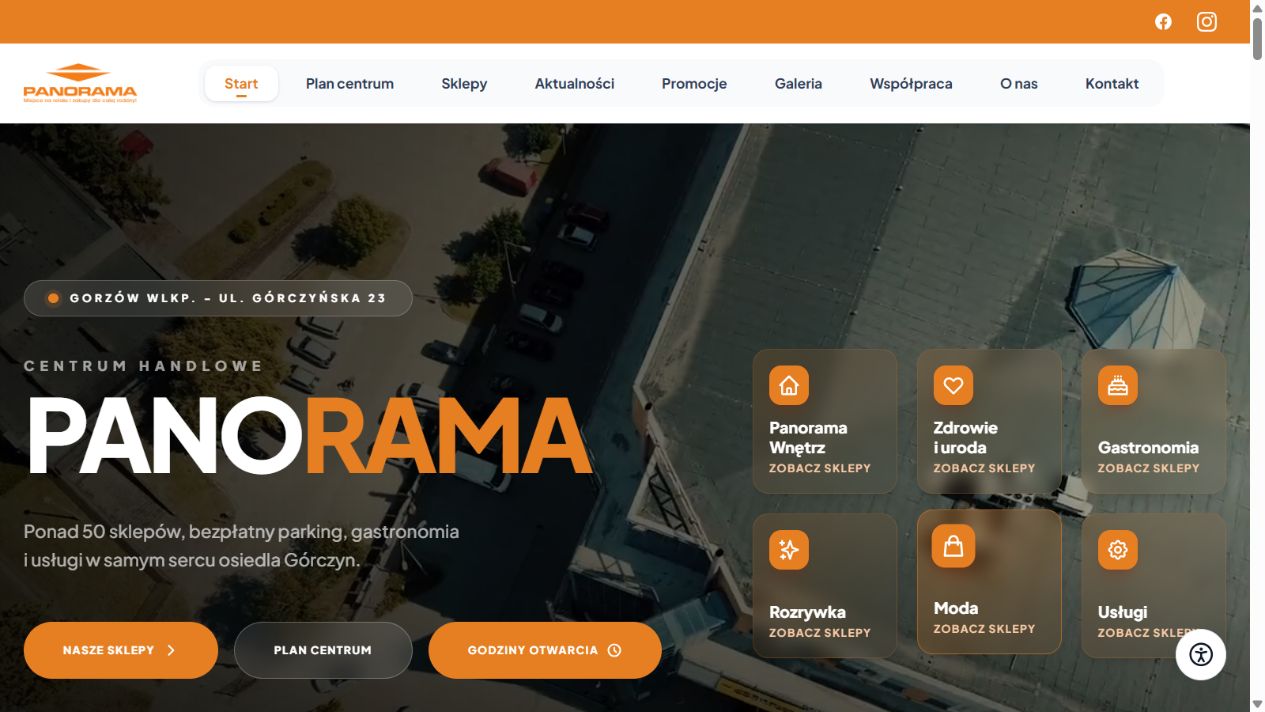 CH Panorama Gorzów — rzeczywisty ekran strony
